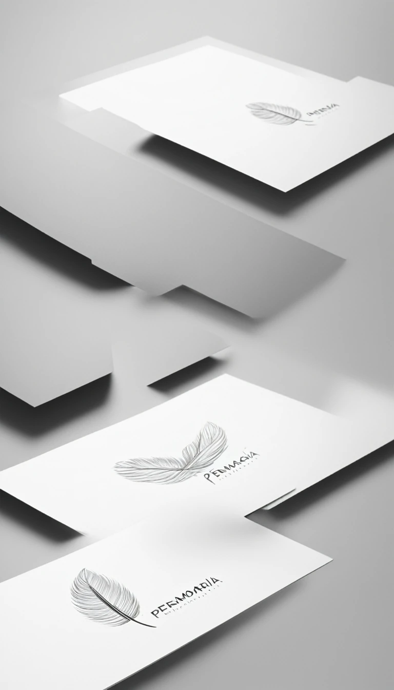 Create a minimal, modern, simple, inspirational, memorable, dream like logo design of a feather for the brand “Penamemoria".