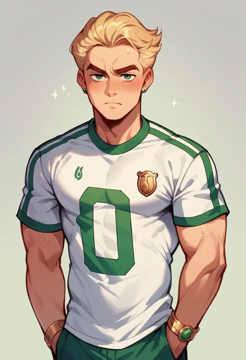 Create some soccer shirts, let it be green, with gold accents and having slightly workable cloverleaf patterns 