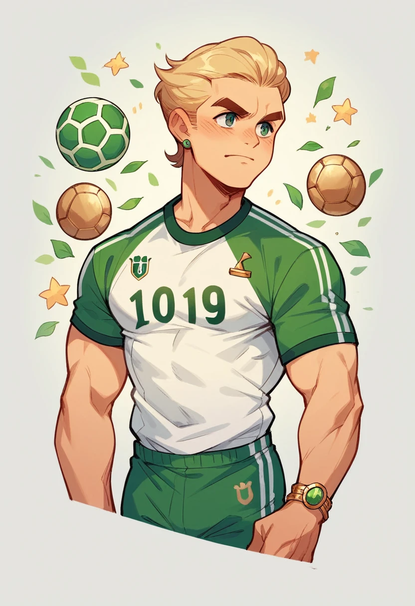 Create some soccer shirts, let it be green, with gold accents and having slightly workable cloverleaf patterns