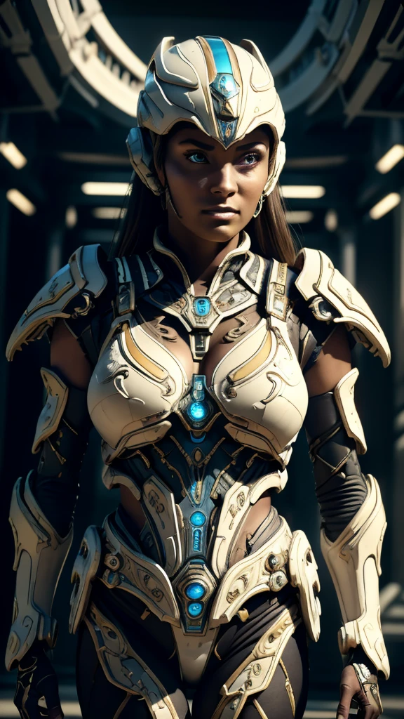 1girl, beautiful detailed eyes, beautiful detailed lips, extremely detailed face, intricate details, futuristic warrior, advanced alien technology, ancient tradition, hidden extraterrestrial arsenal, powerful blasters and blades, masterfully wielding otherworldly weapons, determined expression, epic sci-fi fantasy, cinematic lighting, vibrant colors, dramatic composition, photorealistic, 8k, highly detailed, concept art style Without vulgarity 