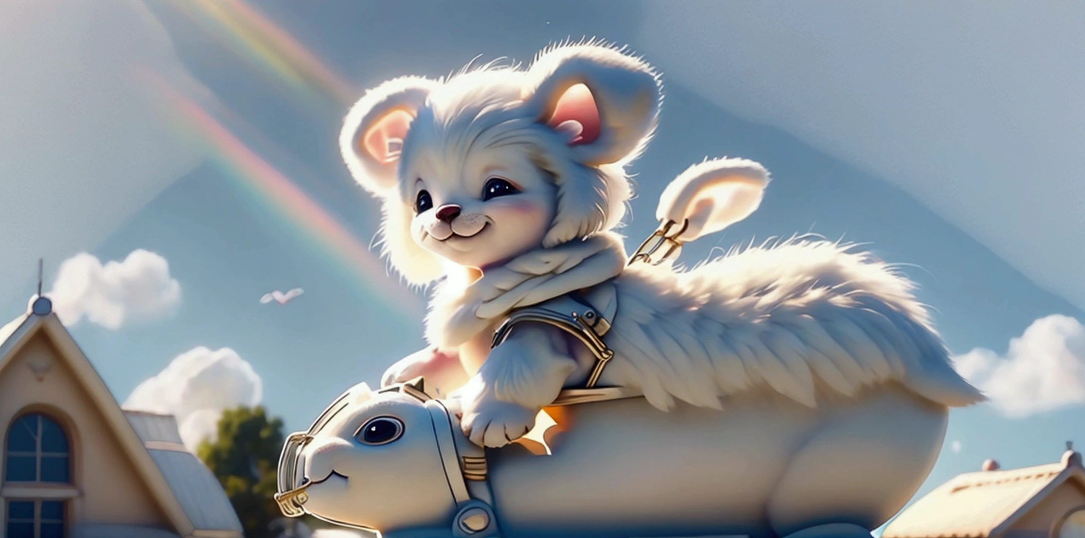 Riding on the clouds puppy cute White hair smile