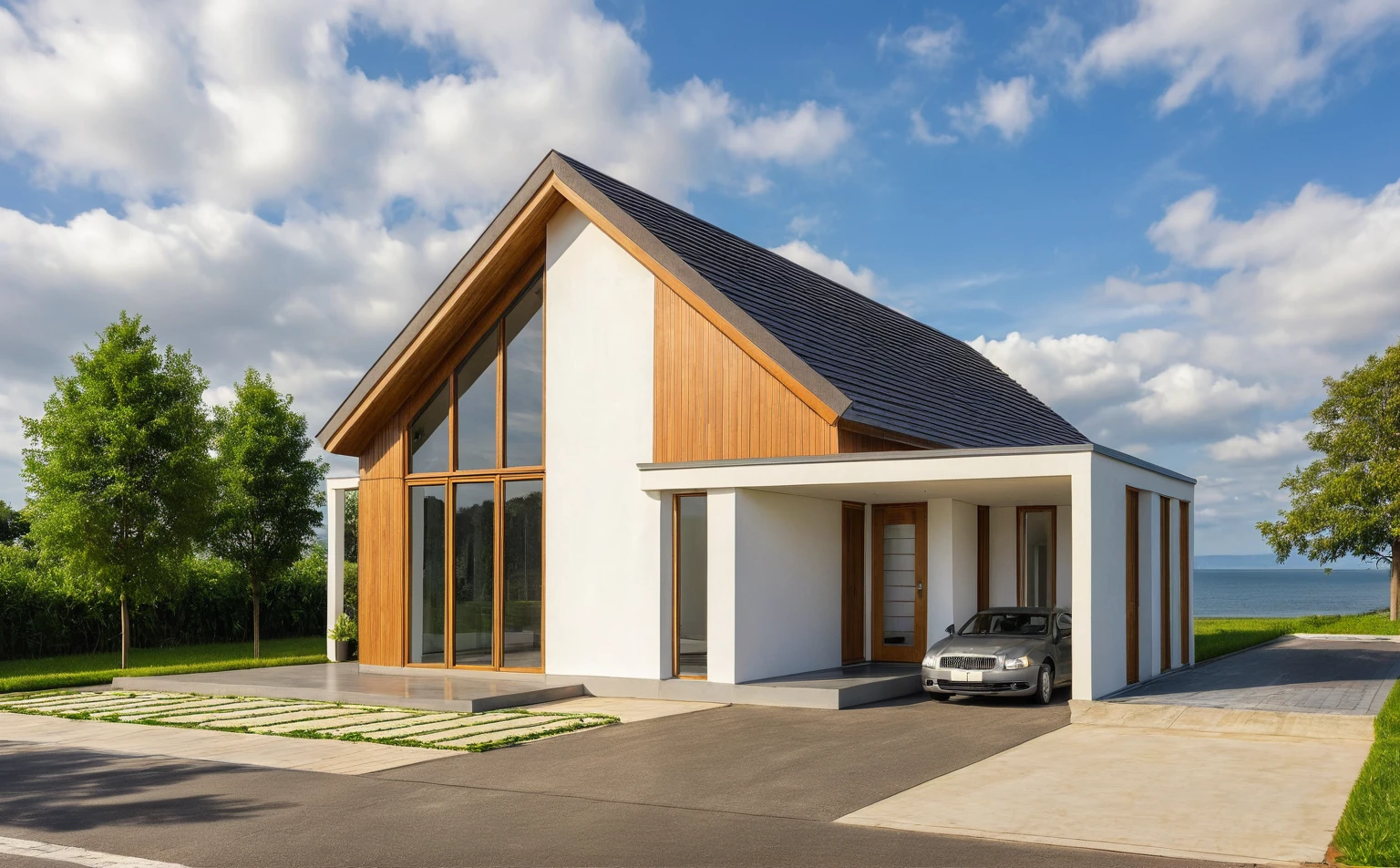 Raw photo,Masterpiece, high quality, best quality, authentic, super detail,
exterior, outdoors, house style indochine on the street, Groups,door wood,
road,pavement, grass, trees, sky, cloud, (day:1.1)