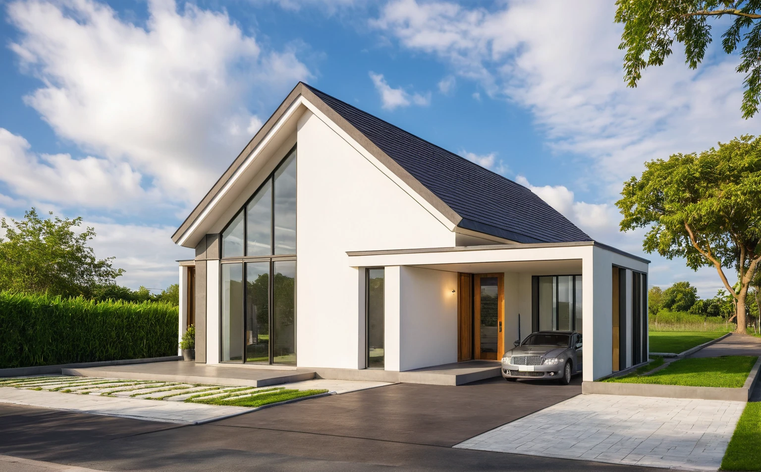Raw photo,Masterpiece, high quality, best quality, authentic, super detail,
exterior, outdoors, house style indochine on the street, Groups,door wood,
road,pavement, grass, trees, sky, cloud, (day:1.1)
