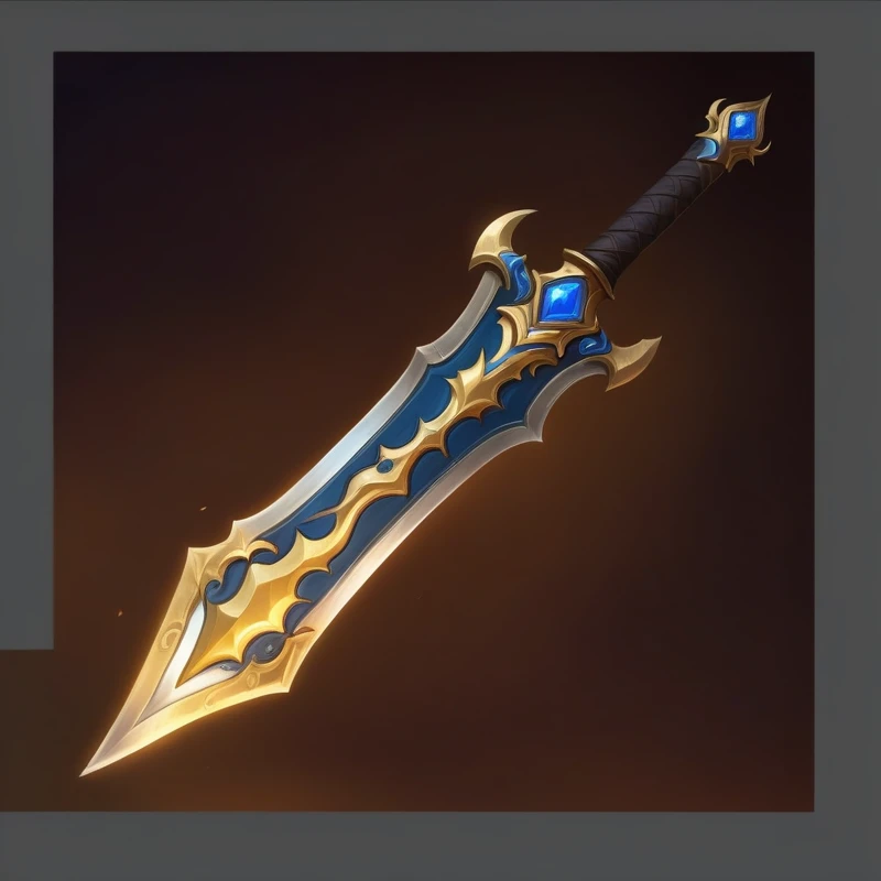 Close up of a sword with a blue and gold pattern, Hearthstone Weapon Art, Sword Design, epic Fantasy weapons art, World of Warcraft Blizzard Weapon Art, Fantasy RPG Weapon Art, Huge sword, Fantasy weapons, Weapon concept art, Fantasy Sword, Great Sword, Draw as game concept art, Beautiful sword, Great Sword, Fantasy Sword of warrior, Weapon Design