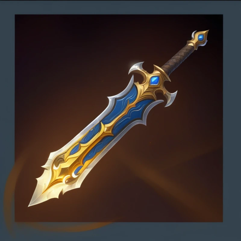 Close up of a sword with a blue and gold pattern, Hearthstone Weapon Art, Sword Design, epic Fantasy weapons art, World of Warcraft Blizzard Weapon Art, Fantasy RPG Weapon Art, Huge sword, Fantasy weapons, Weapon concept art, Fantasy Sword, Great Sword, Draw as game concept art, Beautiful sword, Great Sword, Fantasy Sword of warrior, Weapon Design