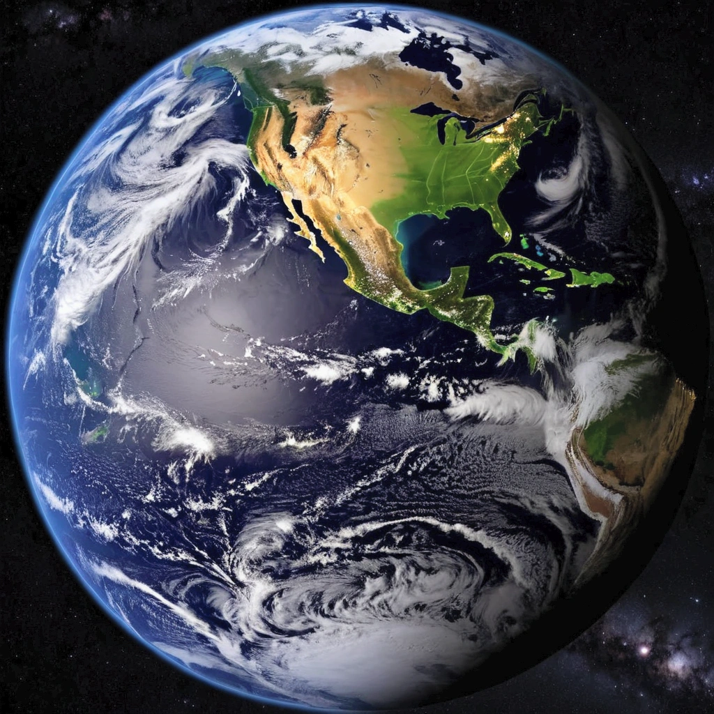 picture of earth from outer space with some part of the earth in night time and the other part is in day time