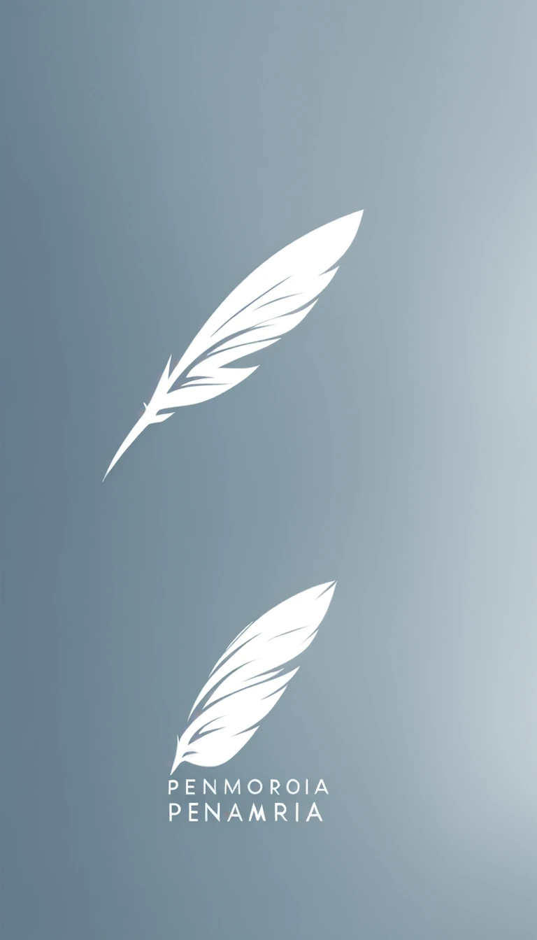 A minimalist, fantastic, poetic, dreamy, captivating, memorable, masterpiece, modern, simple logo design of a feather for the brand “Penamemoria". The logo must convey a sense of music, stories and dreams. Minimalistic logo design of a feather.