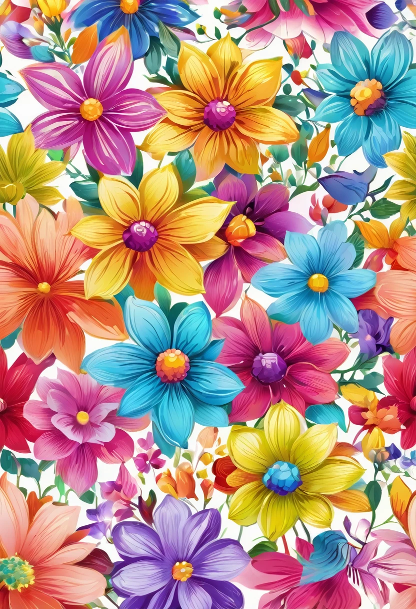 Colorful flowers pattern on white background, Seamless pattern design, Floral Pattern, Colorful flowers, Floral Pattern, Stylized flowers, Garden flowers pattern, Summer color pattern, Flowers colorful, neon Floral Pattern, with Colorful flowers, Painted flowers, Repeating Pattern, Flower background, Floral Patterned skin, Pastel floral background, Gorgeous wallpaper, Background natural flowers