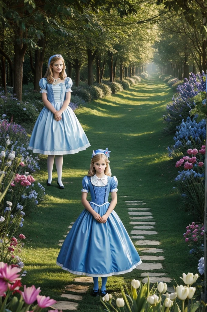Brother,1 girl,Alone,long hair,blue eyes,blonde hair,dress,trapped in a box,Alice (Alice in wonderland),Disney cartoon,masterpiece,best quality,(intricate details),highly detailed eyes,unique pose,dynamic pose,exaggerated angles and proportions ,