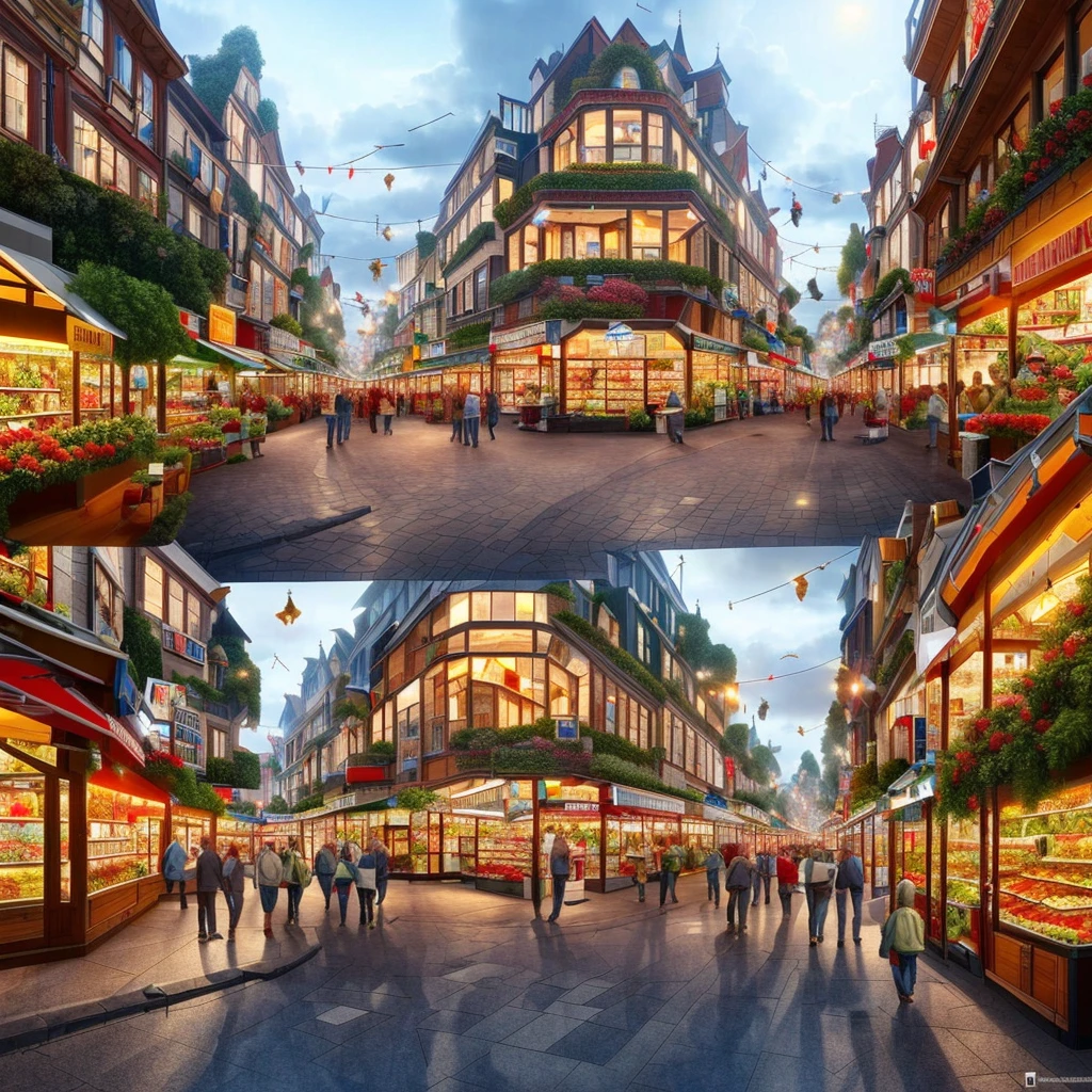 market Street, a modern elven city built in elven ancient traditions with modern technologies and ancient fantasy architecture, ((best quality)), (detailed), 8k_wallpaper, extremely detailed homes, extremely detailed homes, (large masterpiece digital art), (intricate details:1.3 ), (ultra-detailed:1.3), (sharp focus:1.3),