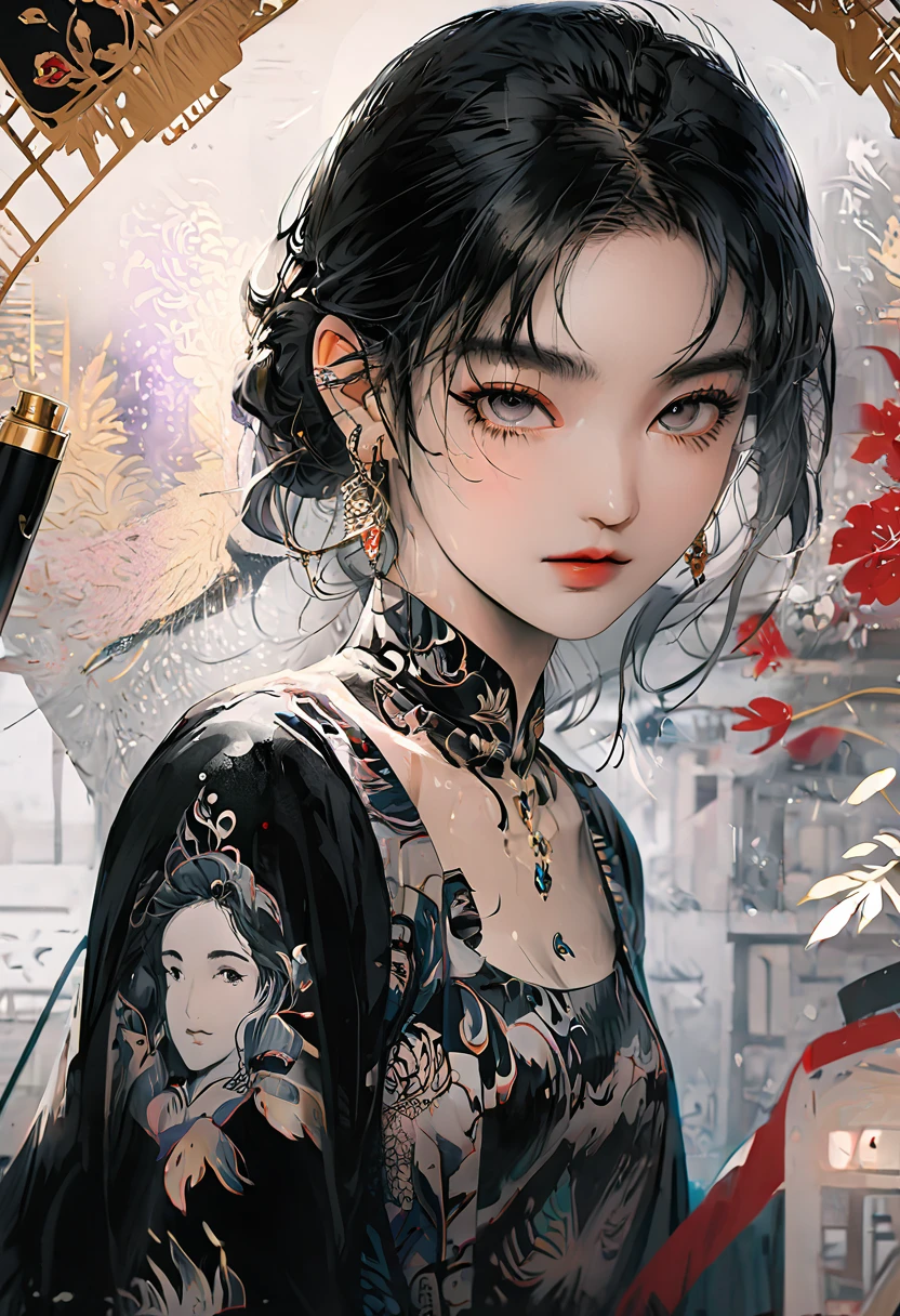(masterpiece, best quality), Intricate details, 8K, Art Station, wallpaper, Official Art, Ink Art, Clear focus,, 1 Girl,