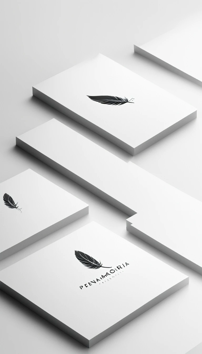 A minimal, modern, simple, cinematic logo design for the brand “Penamemoria". Create a modern, minimalistic, high-quality, logo of a feather-bird
