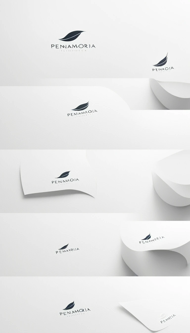 A minimal, modern, simple, cinematic logo design for the brand “Penamemoria". Create a modern, minimalistic, high-quality, logo of a feather-bird