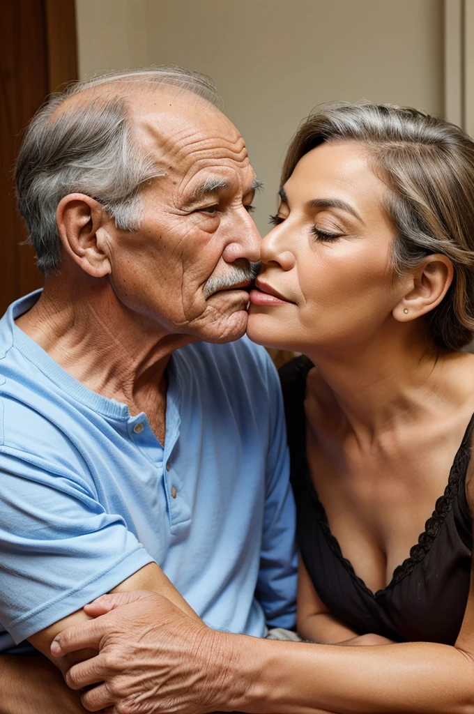 Older grandpa love, kiss, older grandma