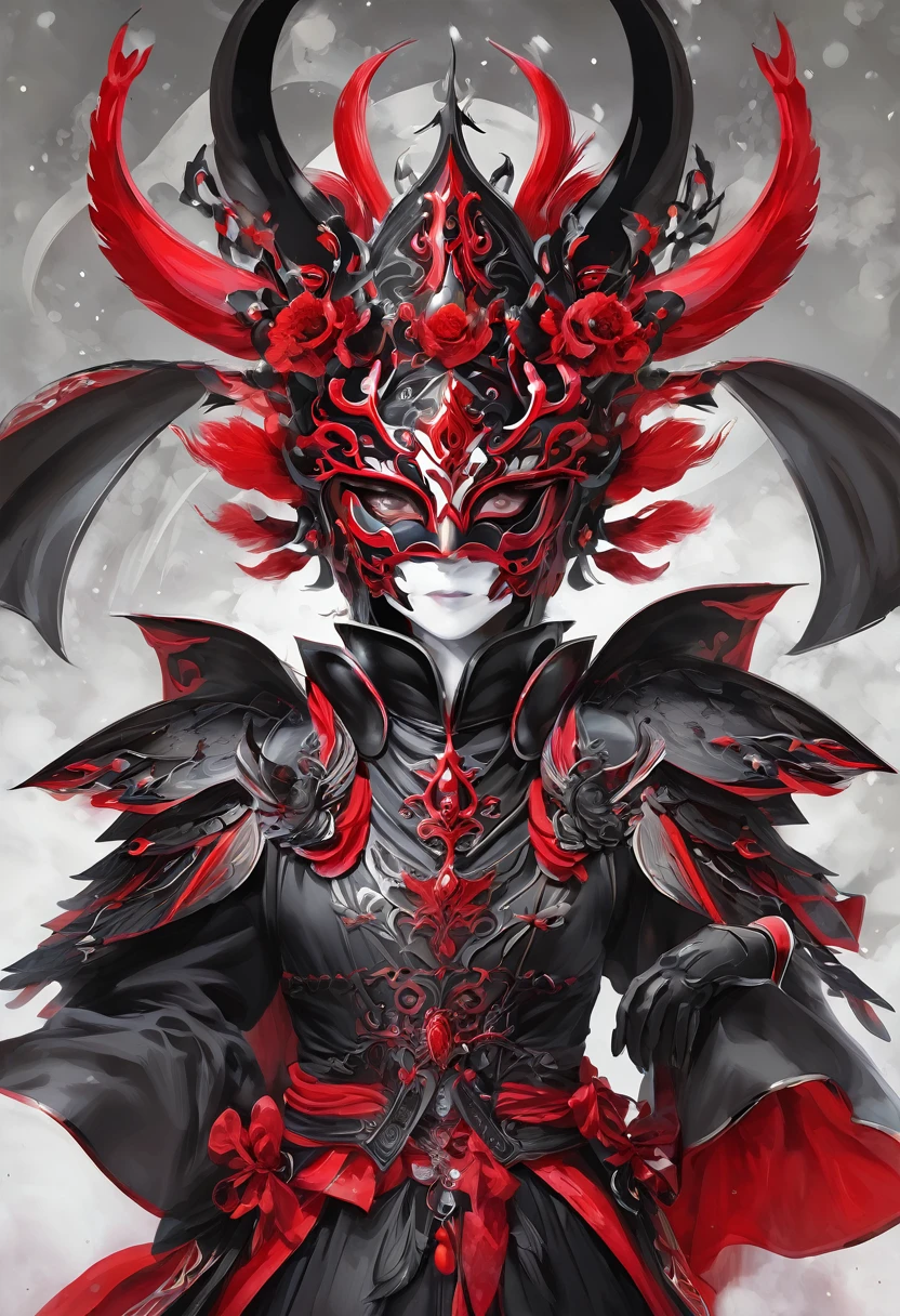 red背景上白色和black面具的无缝图案, drama masks, grey、black、白色和red, black、白色和red colors, redblack白色, Masked, Carnival masks, drama masks, ornate mask and fabrics, black、白色和red, Masquerade masks, Domino Mask, red、black和白色, black、白色和red
