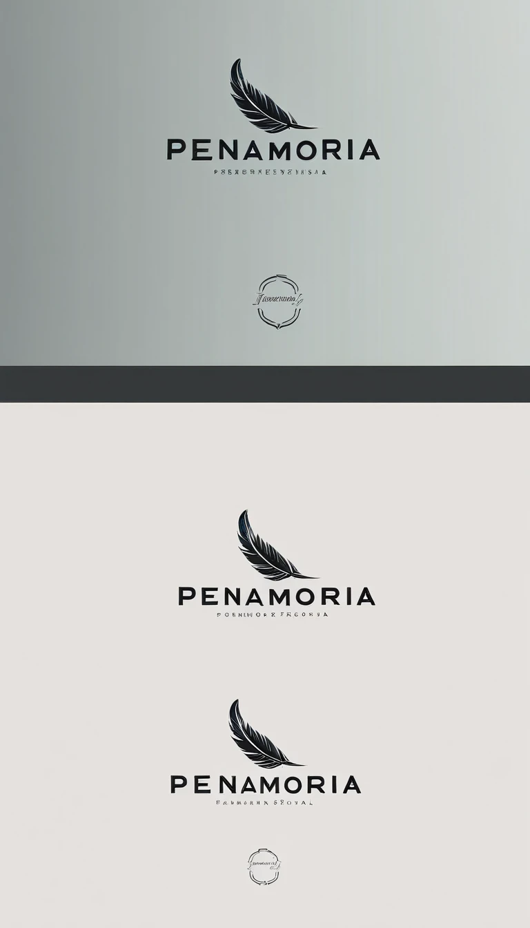 A minimal, modern, simple, cinematic logo design for the brand “Penamemoria". Create a modern, minimalistic, high-quality, logo of a feather-bird