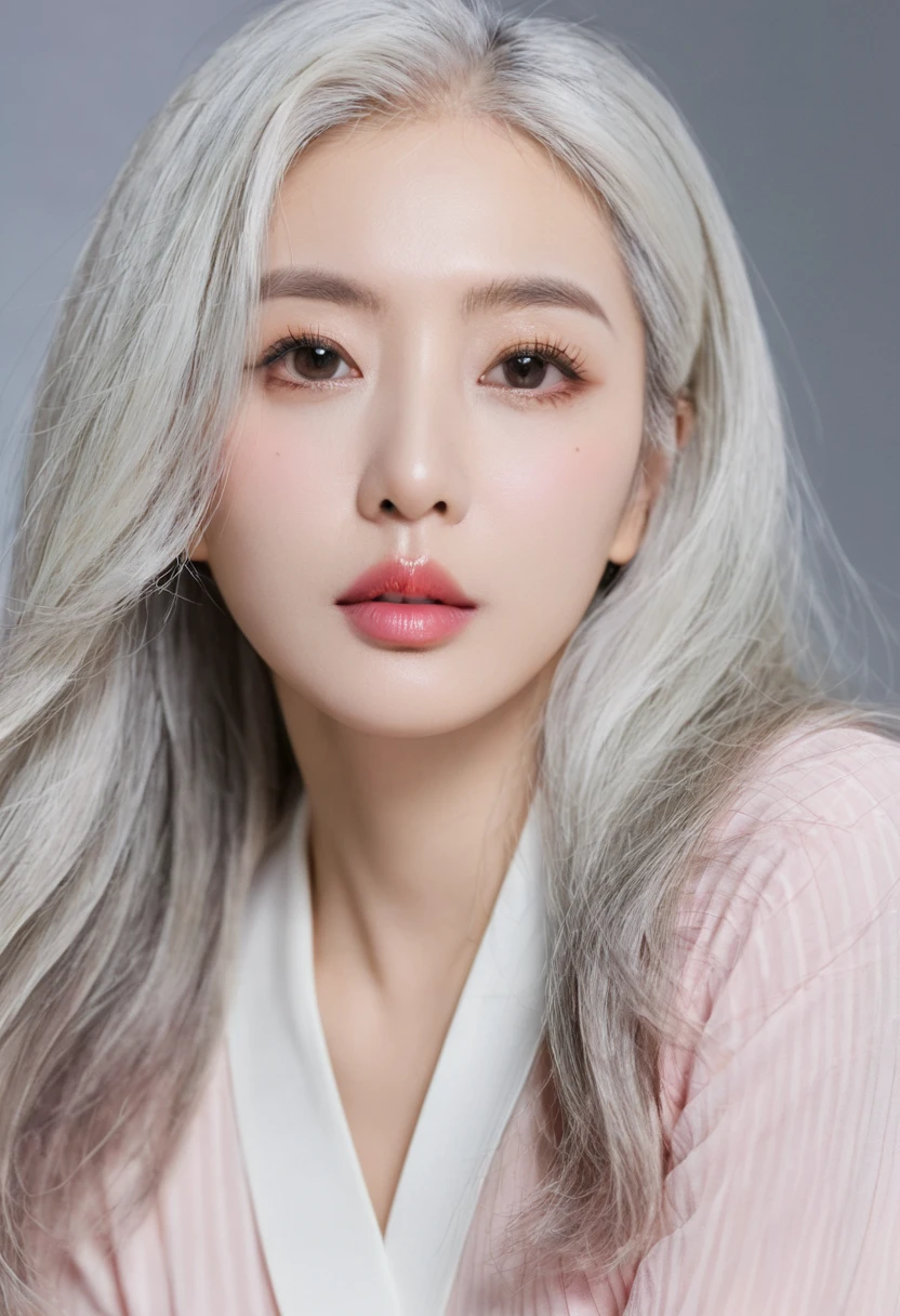 masterpiece, Amazing girl, Night Moon Full Moon, 1 female, Mature woman, elder sister, Royal elder sister, cold noodle, Poker face, Silver-white hair woman, Light pink lips, calm, Intellectuals, Three-banded grey eyes, Assassin's Dagger, Flower ball background, Card Details, Finger details, Facial details, Eye details,