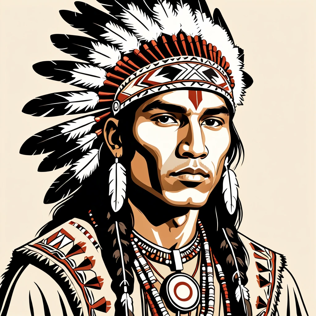 man in native american folk outfit, vector graphics, strong contours