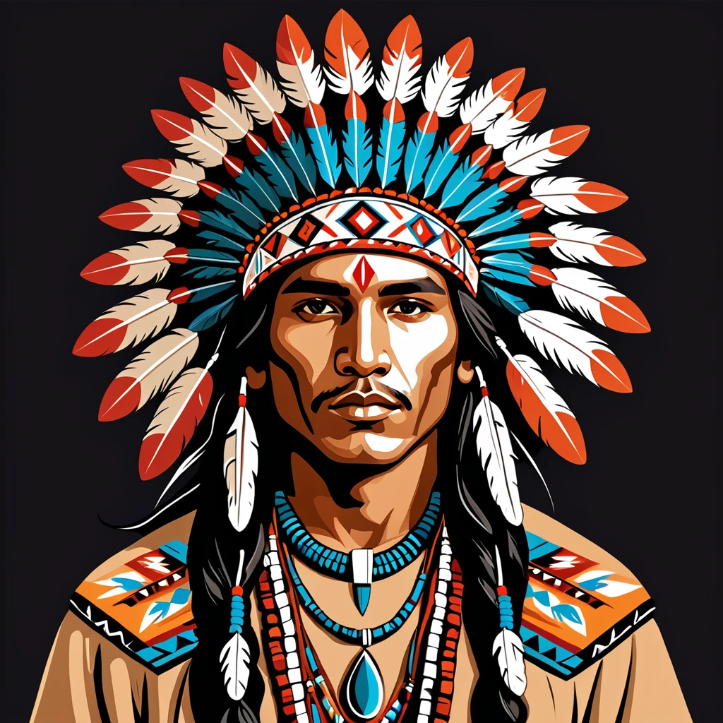 man in native american folk outfit, vector graphics, strong contours