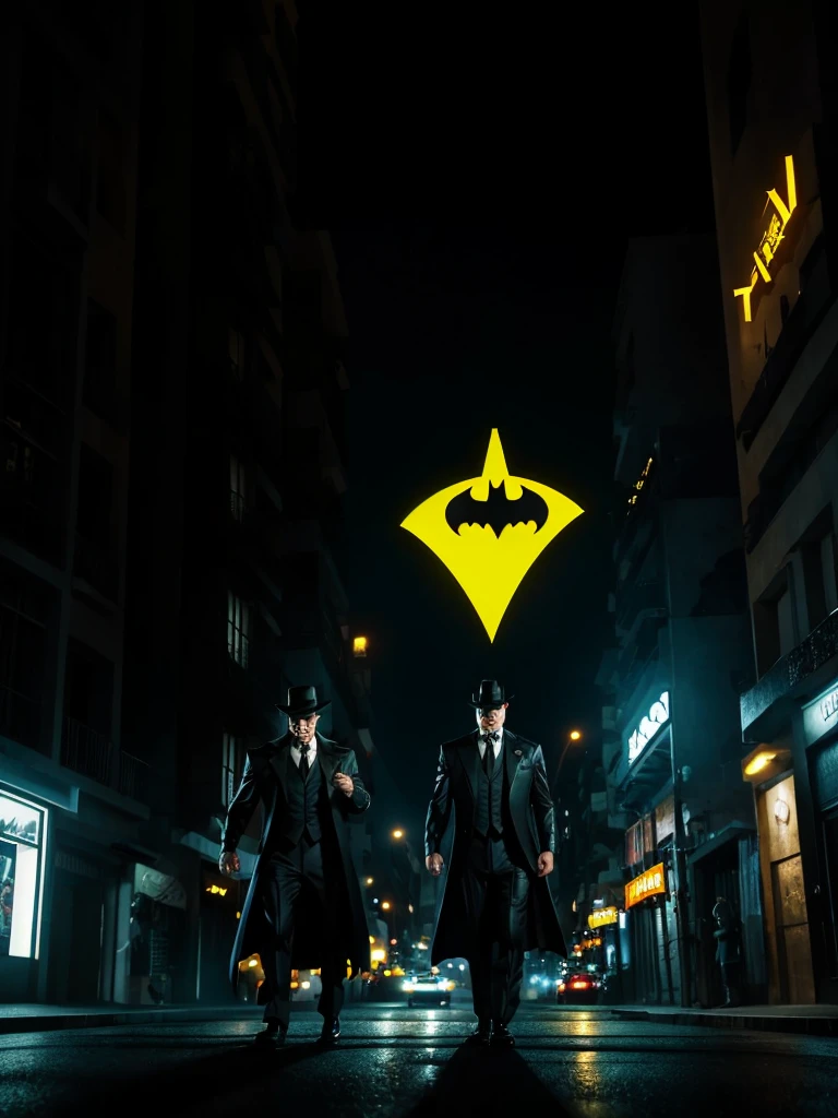 Batman, and (dick tracy), in a blocked street, in a gótica city, at the night, Cinematography style, master piece, cinematic illumination. 

Hyperealismo, cinematic style, Ultra realism, HDR, cinematic lighting, unity rendering, high detail, 4k resolution, vfx effects.