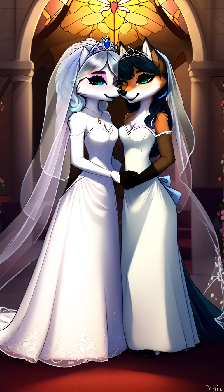 furry fox tails yiff bride lesbian & lesbian women & women & wedding dress wedding dress wedding dress veil tiara chapel,