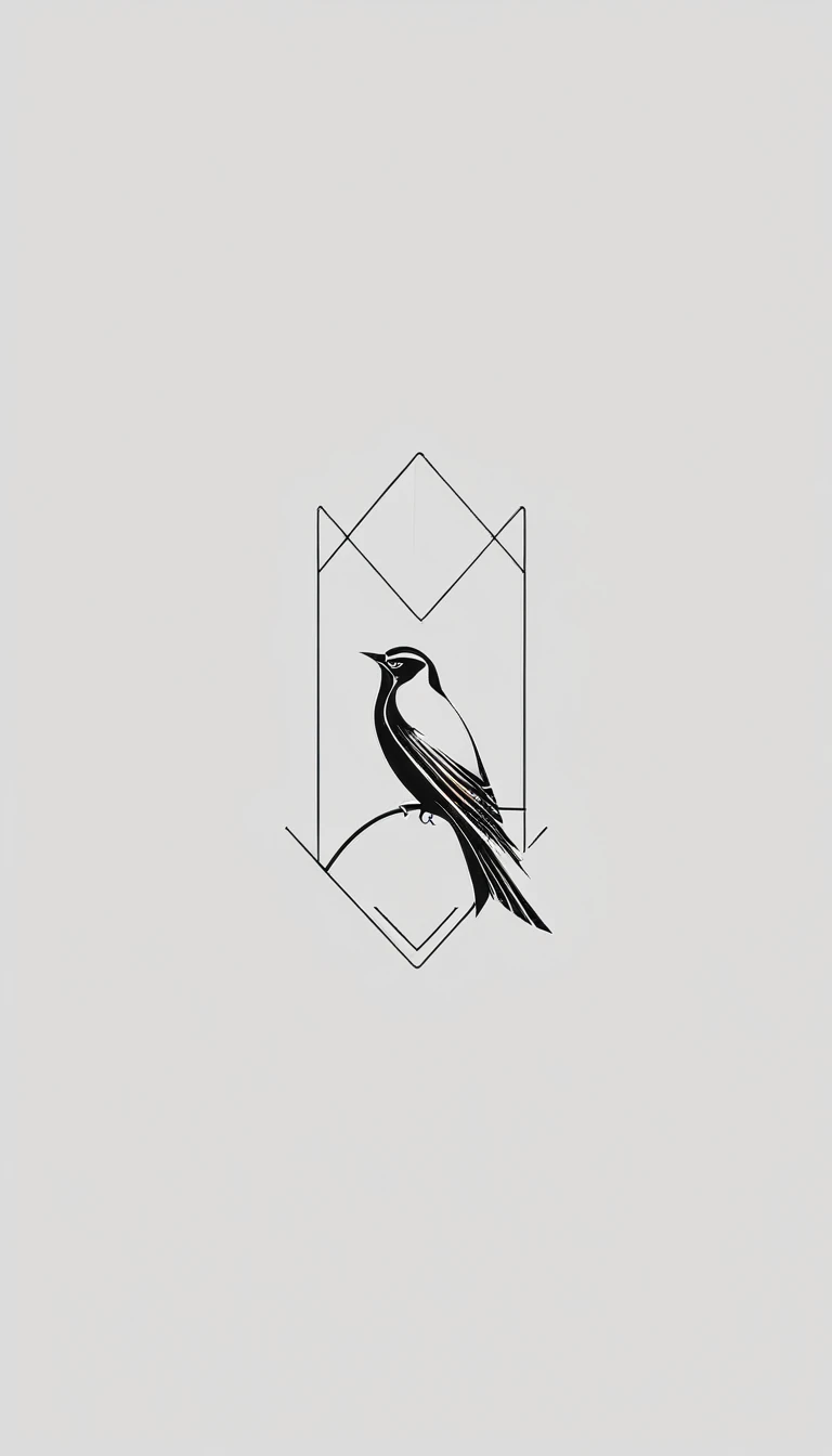 A minimal, modern, simple, cinematic logo design for the brand “Penamemoria". Create a modern, minimalistic, high-quality, logo of a bird with special and thin threads as tail
