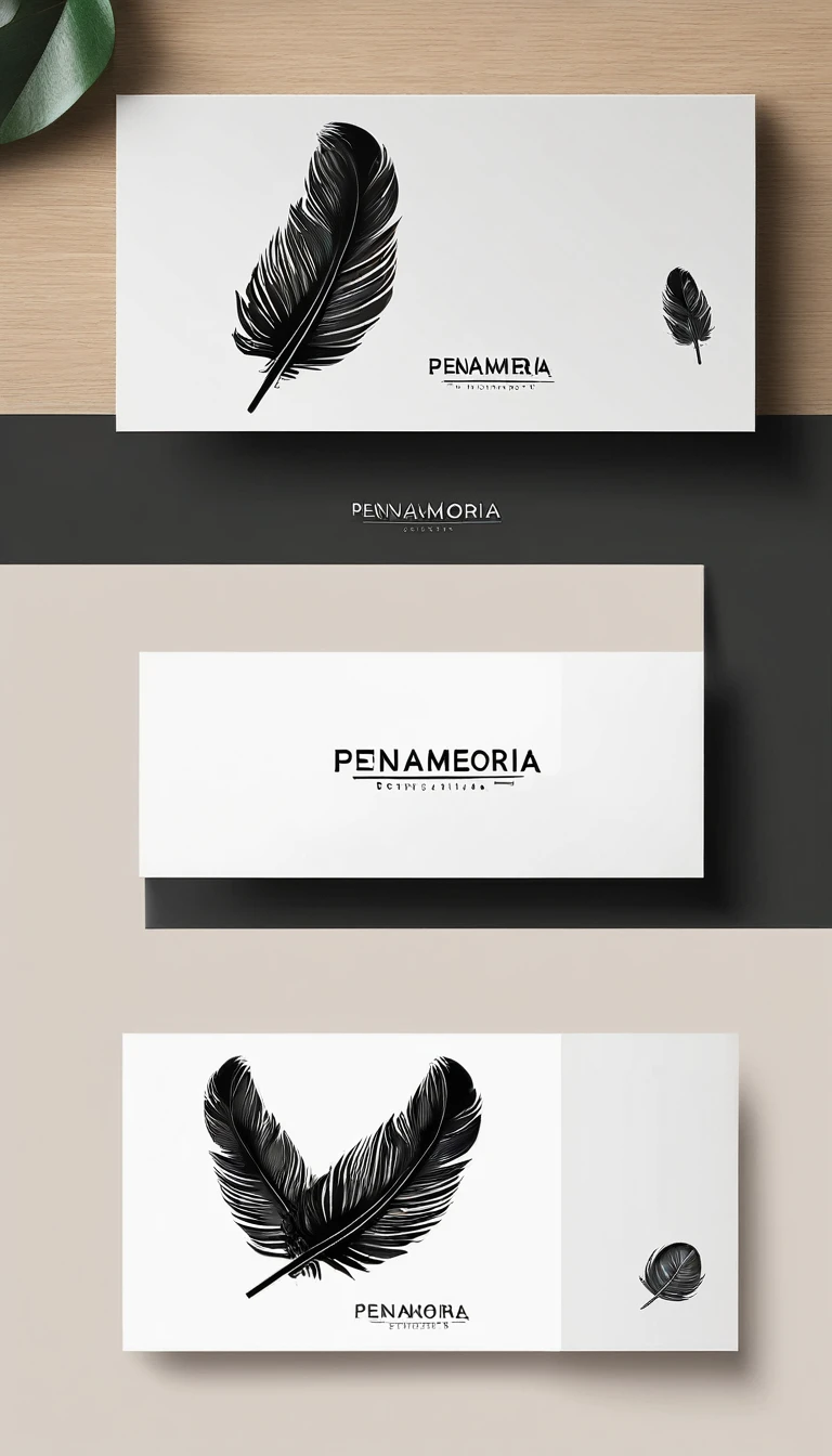 A minimal, modern, simple, cinematic logo design for the brand “Penamemoria". Create a modern, minimalistic, high-quality, logo of a feather-bird