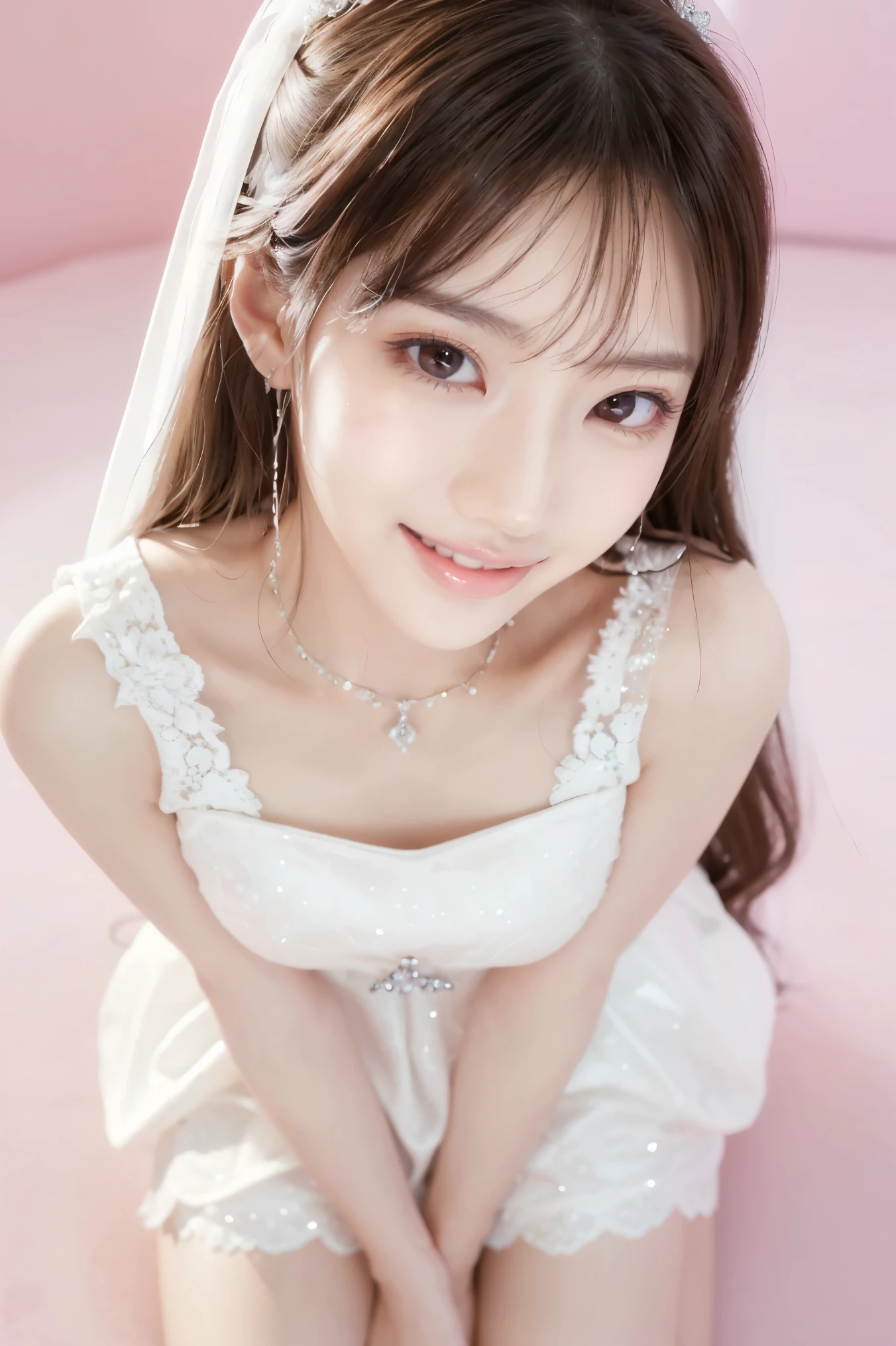 (Highest quality、Tabletop、8K、Best image quality、Award-winning works)、One beautiful bride、(alone:1.1)、(The most extravagant and gorgeous huge pure white wedding dress:1.1)、(Perfect Wedding Lace:1.2)、(The most gorgeous and luxurious giant tiara:1.1)、(The most extravagant and luxurious giant necklace:1.1)、あなたの最高の笑顔で私をplease look、The finest jewellery decoration、Perfect Makeup、Long eyelashes、Ultra HD Shining Eyes、Ultra HD Hair、Ultra-high resolution glossy lips、Ultra High Resolution Perfect Teeth、Super high resolution beautiful face、(Accurate anatomy:1.1)、Very bright and beautiful skin、very bright and vivid、Perfect beautiful bridal hairstyles、(Front facing body:1.1)、(Solid pink background:1.2)、Cleavage、nude、(The 肖像画 was taken from above the lying body: 1.3)、(( M-shaped legs spread, please look )))), (Show me your legs spread wide: 1.5), Real nipples, real open, (女性のマンコ汁がカメラにsquirtしている:1.2), Beautiful 20 year old Japanese girl, Stimulating the clitoris, masturbating and fingering, orgasm, Detailed facial features,(Front view), (squirt from pussy:1.2), (squirt:1.2)