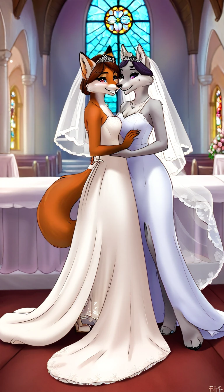 furry fox tails yiff bride lesbian & lesbian women & women & wedding dress wedding dress wedding dress veil tiara chapel,