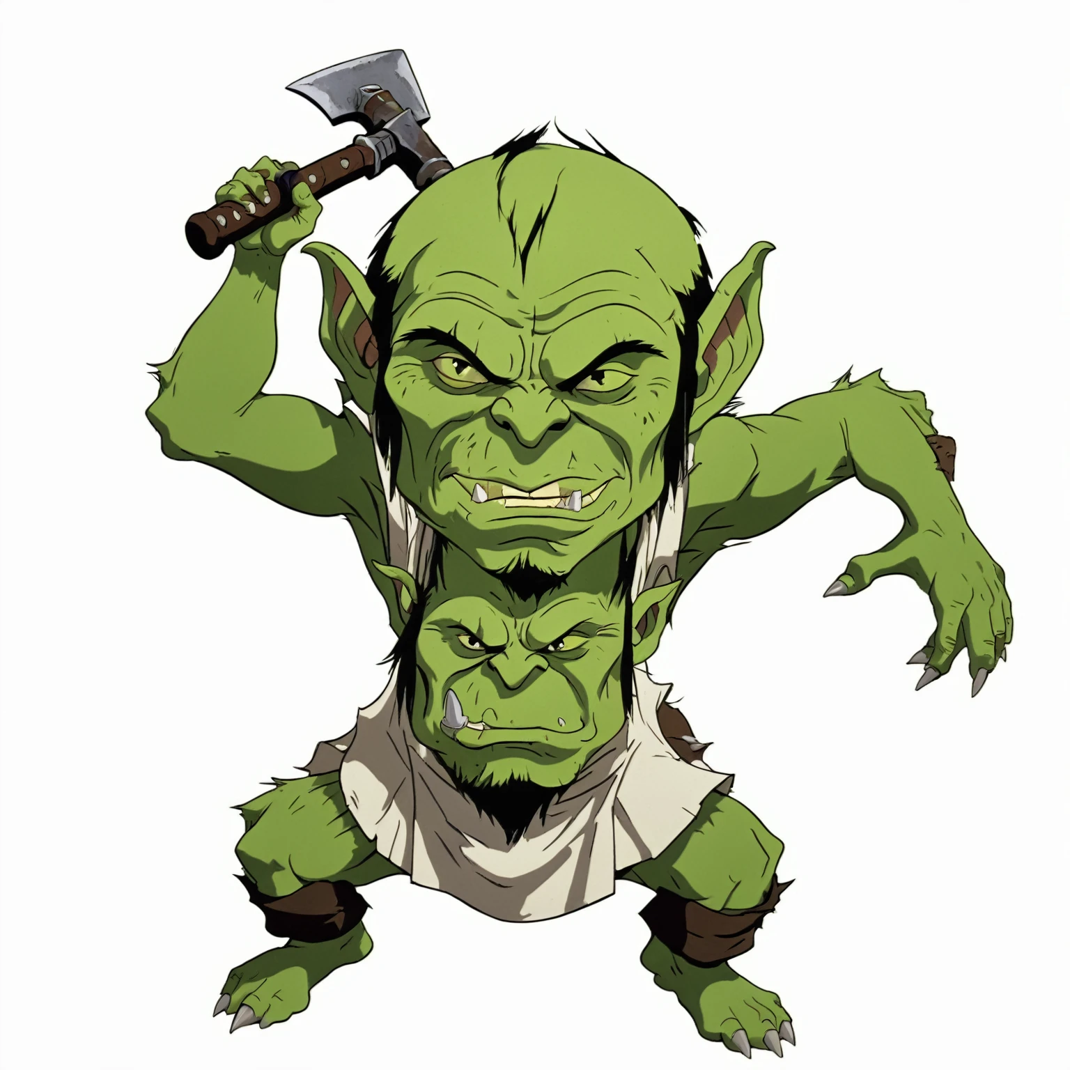 cartoon illustration of a green troll with a large axe in his hand, drak fantasy goblin, goblin, dog - faced muscular goblin, orc themed, an orc, orc, ogre chef in an apron, menacing orc, ogre, is evil gremlin, green orc female, goblin art, d&d goblin rogue, orc warrior, gremlin