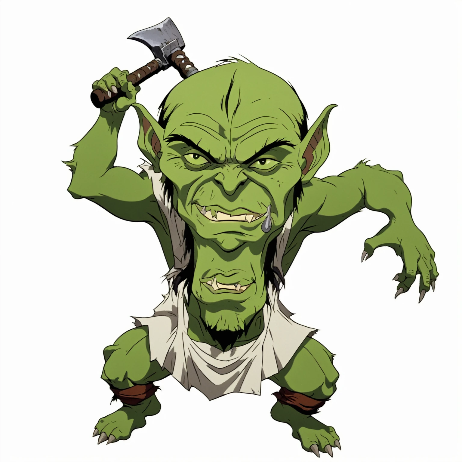 cartoon illustration of a green troll with a large axe in his hand, drak fantasy goblin, goblin, dog - faced muscular goblin, orc themed, an orc, orc, ogre chef in an apron, menacing orc, ogre, is evil gremlin, green orc female, goblin art, d&d goblin rogue, orc warrior, gremlin