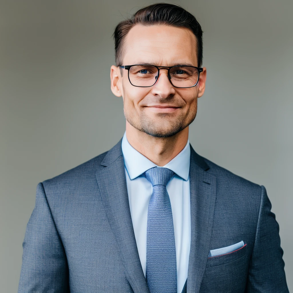 a man in a suit and tie posing for a picture, a stock photo, shutterstock, highly detailed photo of happy, spectacled, zdzisław, frontal portrait of a young
