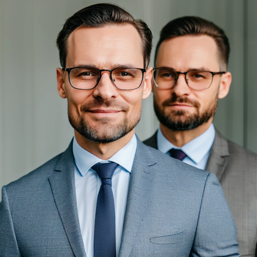 a man in a suit and tie posing for a picture, a stock photo, shutterstock, highly detailed photo of happy, spectacled, zdzisław, frontal portrait of a young