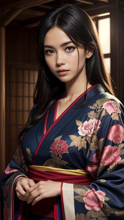 Highest quality, 4K, High resolution, masterpiece:1.2, Very detailed,(front:1.9), (Realistic, Realistic, Realistic:1.6), Vibrant, Red and blue eyes，Strong gaze，Seductive eye contact，Bright red iris，Dark blue shining star，Sparkling eyes，Vibrant colors，（Face the front:1.5)，Fantasy art,(masterpiece:1.2, Highest quality), (Realistic, photoRealistic:1.4), Beautiful illustrations, (Natural Side Lighting, Cinema Lighting), Looking at the audience, Upper Body,((Highest quality)), ((masterpiece)), (Very detailed:1.3),(masterpiece), Highest quality, Expressive eyes, 完璧な顔を持つ美しい漫画のJapanese women, MangaKawaiiAnime, Beautiful Japanese Kimono, The kimono has a dragon embroidered on it.. Black and red clothing colors, Japanese women&#39;Long Hair, Black hair color, Ponytail Hairstyles, single eyelid, Hooded Eyestyle, Sensual, Sank, Fascinating and enigmatic., facial expressions smile., Beautiful photo situation.Engage your audience、Engage your audience、Swearing at viewers、Seductively seduced、Orgasm during cherry blossom viewing、Dripping wet pussy、Dripping wet pussy　Percentage of fashion models、Percentage of fashion models、Porn Movies、Porn Movies、Porn Movies、whole body,Gufugu、Tingling nipples、