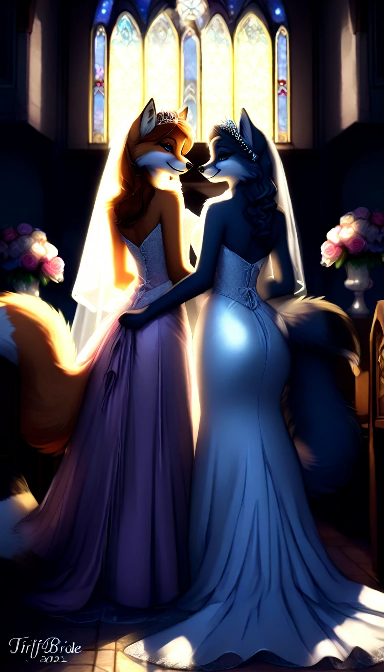 furry fox tails yiff bride lesbian & lesbian women & women & wedding dress wedding dress wedding dress veil tiara chapel,