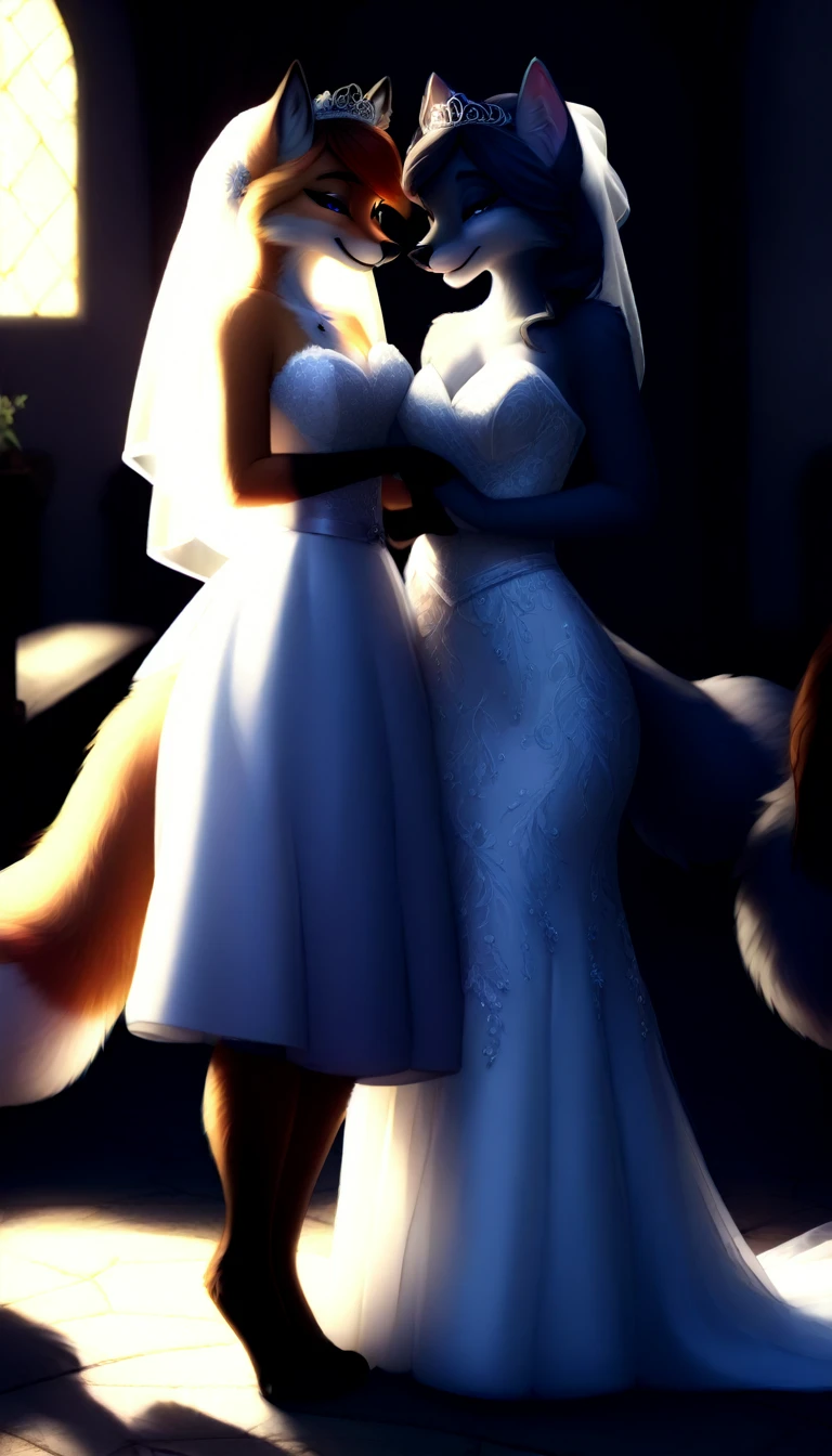 furry fox tails yiff bride lesbian & lesbian women & women & wedding dress wedding dress wedding dress veil tiara chapel,
