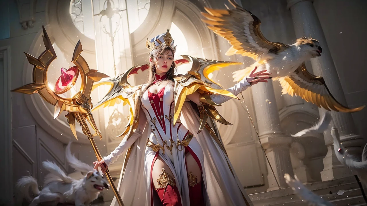 full body:1.5,ltz, a man in a white outfit with horns on his head<lora:ltz-10:0.6>,[((Delicate arms and hands),Highly Detailed beautiful and aesthetic,extremely detailed CG unity 8k wallpaper,(((masterpiece))),(((best quality))),((ultra-detailed)), ((illustration)), ((an extremely delicate and beautiful)),(high close up:0.8),(High Score), Ultra Detail,Detail, Wallpaper,[((dragon)):(prims):0.3],clock,[crystal| dragon],((break out)),(floating water:1.2),white hair,(deep red eyes:1.5),(the dragon is around the girl),[((dragon)):((prims)):0.3],clock,(prims:1.4),[((crystal)) :dragon:0.8],((break out)),(floating water:1.2),Perfect female body,slender waist,neat figure,white hair,(shining eyes),hair_bow,hair ribbon,