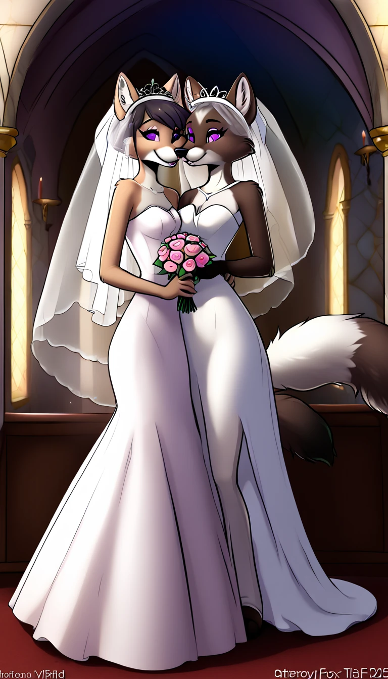 furry fox tails yiff bride  lesbian & lesbian women & women & wedding dress wedding dress   wedding dress  veil tiara chapel,