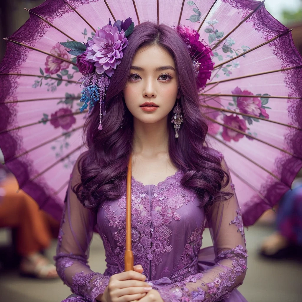 A solo girl model umberella violet