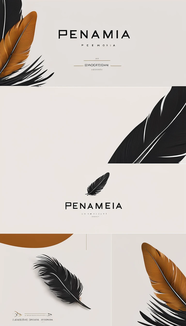 A minimal, modern, simple, cinematic logo design for the brand “Penamemoria". Create a modern, minimalistic, high-quality, logo of a feather. The logo must convey a sense of dreams, stories, memories, music and imagination.