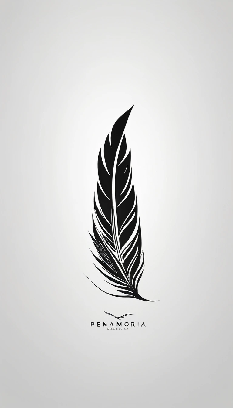 Create a minimal, modern, simple, inspirational, memorable, dream like logo design of a feather for the brand “Penamemoria".
