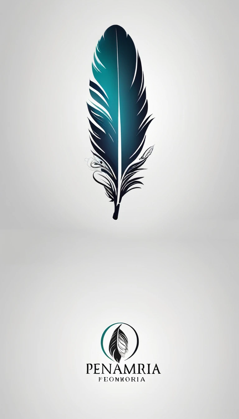 Create a minimal, modern, simple, inspirational, memorable, dream like logo design of a feather for the brand “Penamemoria".