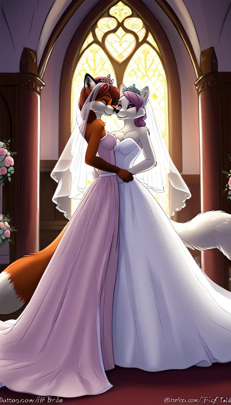 furry fox tails yiff bride  lesbian & lesbian women & women & wedding dress wedding dress   wedding dress  veil tiara chapel,