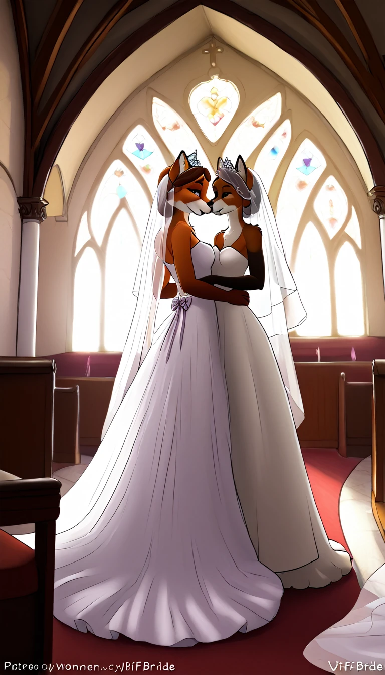 furry fox tails yiff bride  lesbian & lesbian women & women & wedding dress wedding dress   wedding dress  veil tiara chapel,