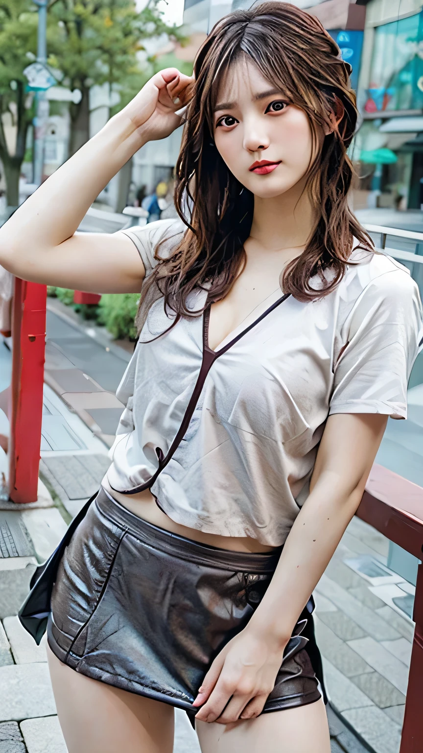 (Realistic、Like a photograph、Live Action、8k, Photorealistic, RAW Photos, Best image quality: 1.4), Single-lens reflex camera、RAW Photos, highest quality, Realistic, Highly detailed CG Unity 8k wallpaper, Written boundary depth, Cinematic Light, Lens flare, Ray Tracing, Realistic background、(paisla、Wearing a black hoodie、pleated skirt:1.4、 skirt、Knee-high socks:1.4)、Short hair with pink inner color:1.2、Shortcuts、Standing on Tokyo street looking at smartphone、((Ultra-dense skin))、 1 girl,cute Japanese 、((whole body:1.5),avert your eyes:1.1、Embarrassed look、I like that style、Pay attention to the details、The perfect outfit、Earrings、(White skin)、An accurate portrait、Accurate Arm、Accurate feet、Beautiful legs、Precise thighs