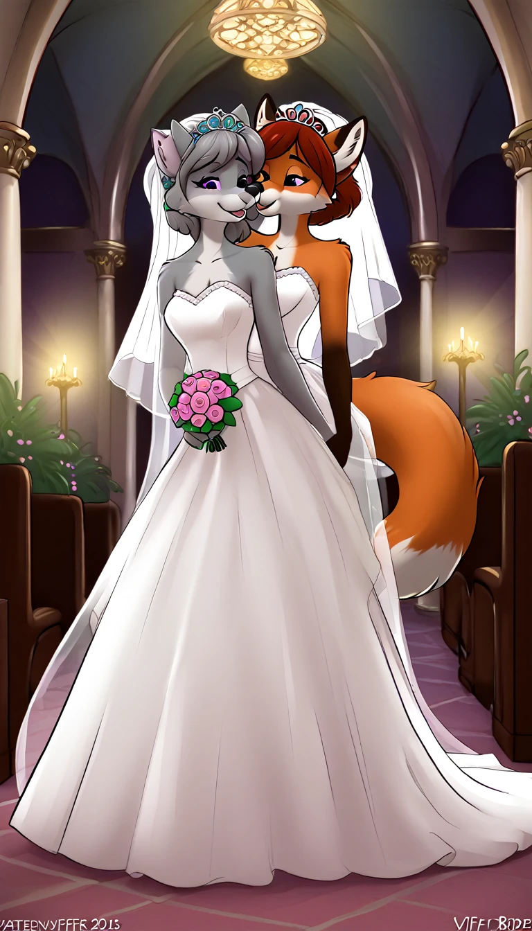 furry fox tails yiff bride  lesbian & lesbian women & women & wedding dress wedding dress   wedding dress  veil tiara chapel,