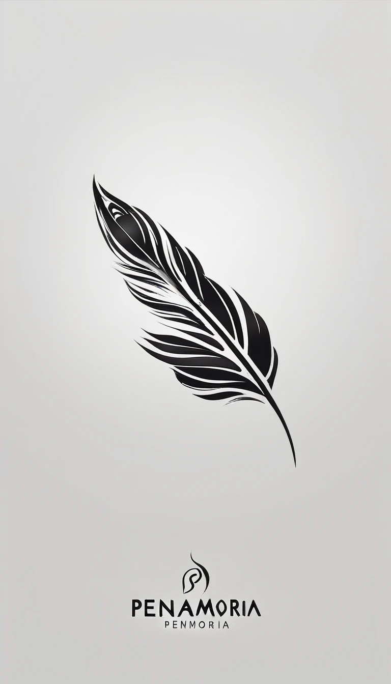 A minimal, modern, simple, cinematic logo design for the brand “Penamemoria". Create a modern, minimalistic, high-quality, logo of a feather-bird