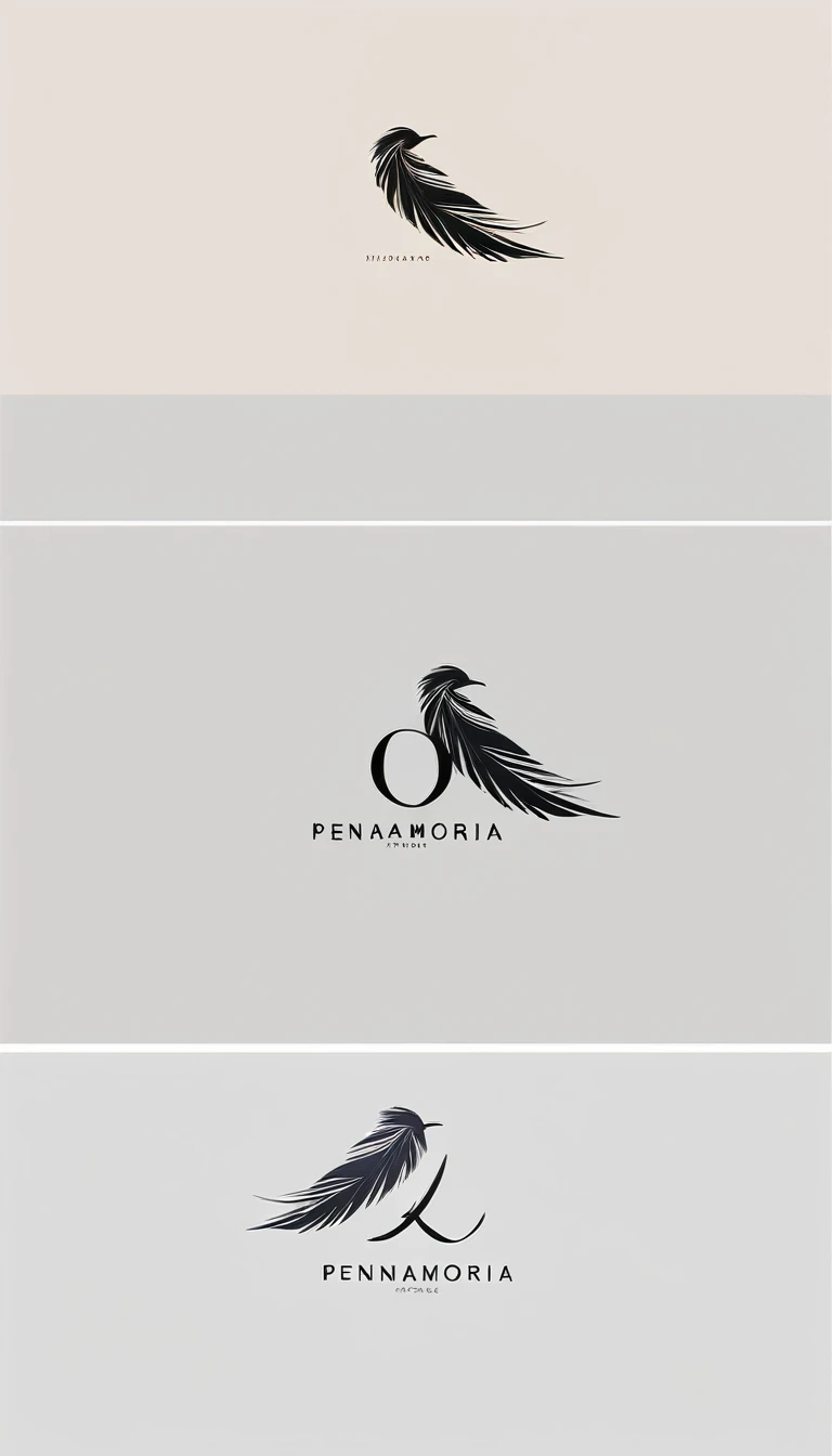 A minimal, modern, simple, cinematic logo design for the brand “Penamemoria". Create a modern, minimalistic, high-quality, logo of a feather-bird
