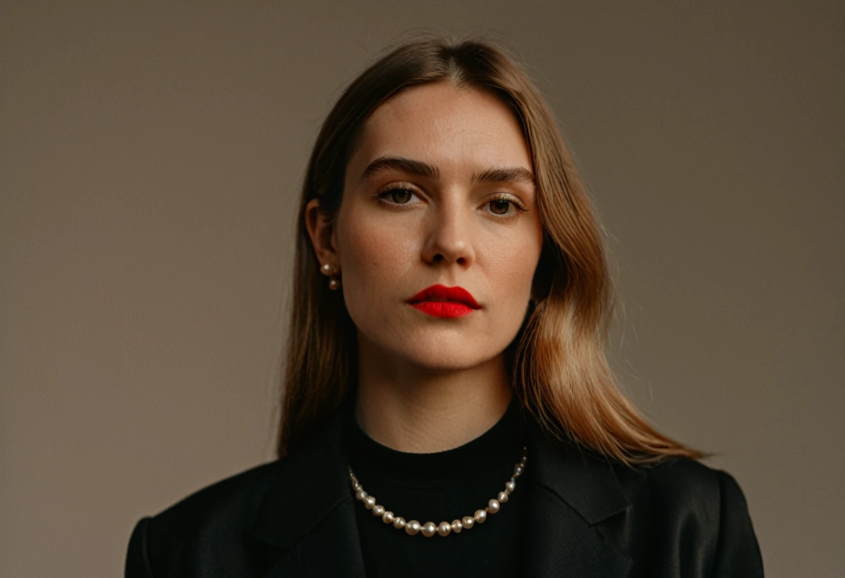 color digital photograph of Lucie Prochazka a woman from czech republic wearing (a black blazer), (a white t-shirt), (black skinny jeans), (black ankle boots), (pearl earrings), (red lipstick), and Slingbacks shoes shot on Nikon Z9 by Denis Karasev, 26 years old, slavic woman, pale skin, (long hair), tiny figure, small breasts, feeling (feeling Hate, Intense, Hostile, Aversion, Anger, Resentment, Disgust, Animosity, Hostility, Loathing, Malice, face: Scowl, Frown, Glare, Narrowed Eyes, Sneer, Lip Curl, Tense Jaw, Raised Eyebrows, Cold Stare, Contempt), at golden hour,full body, masterpiece, natural lighting, (outdoor setting:1.2), warm tones, side lighting, natural skin details, 4k, UHD, masterpiece, detailed eyes, detailed face, detailed skin, perfect hands, perfect feets, photo, high skin detail, moles, imperfect skin, ultra realism, RAW photo, subsurface scattering