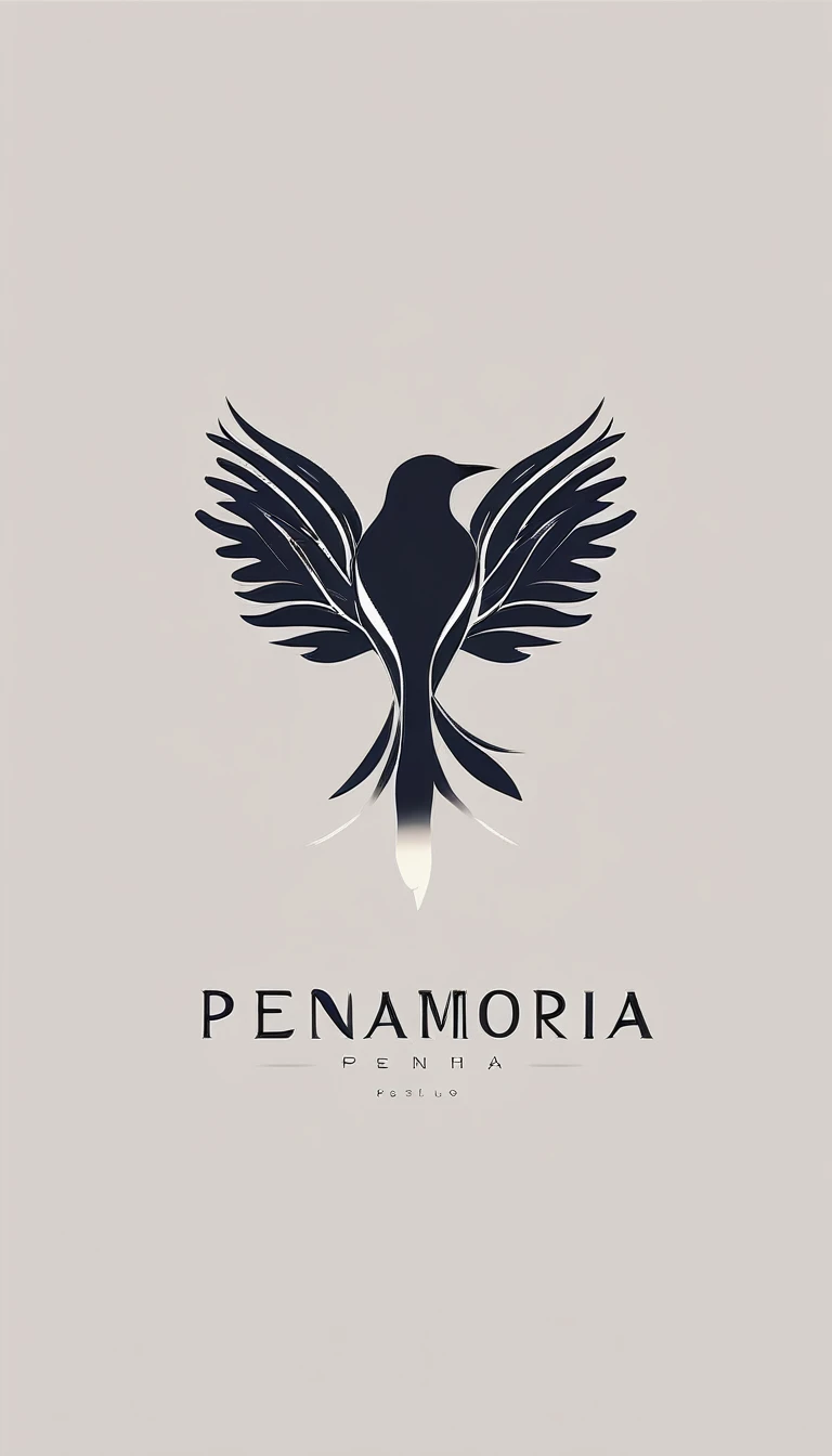 A minimal, modern, simple, cinematic logo design for the brand “Penamemoria". Create a modern, minimalistic, high-quality, logo of a feather-bird
